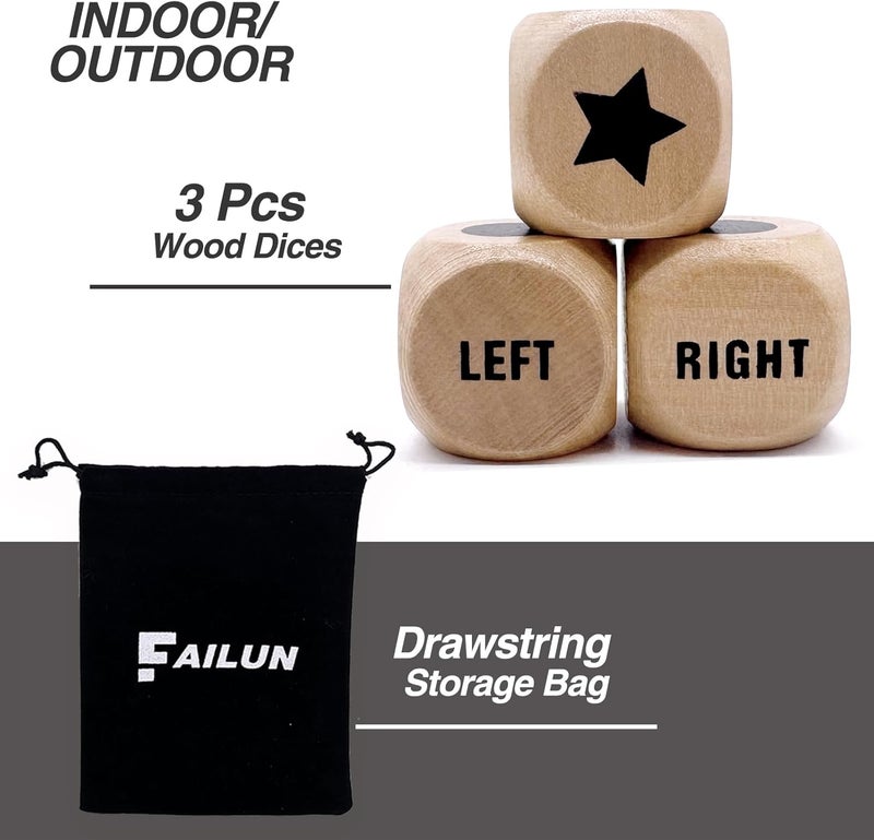 Failun Left Right Center Game Dice 1 Inch Wooden Dice with Drawstring Bag, Easy to Store and Carry Around, Convenient for Travel (3 pcs) - Image 3